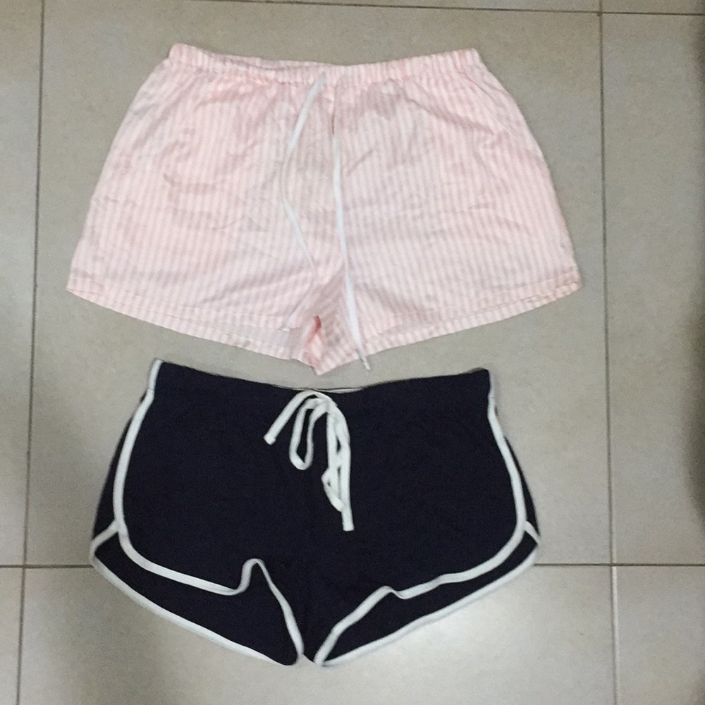 Forever 21 striped pink shorts, and blue shorts